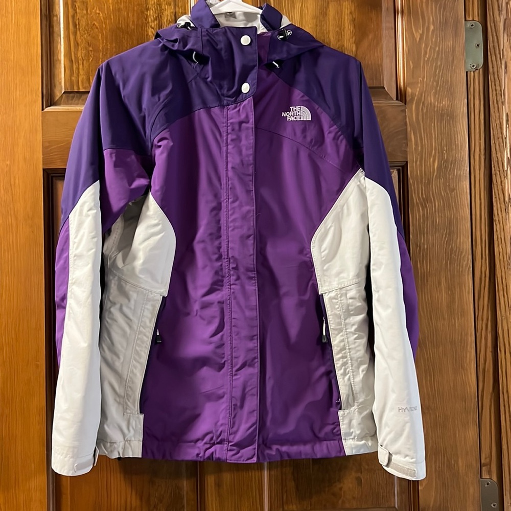 The North Face Women’s Hyvent lined/insulated, hooded jacket.